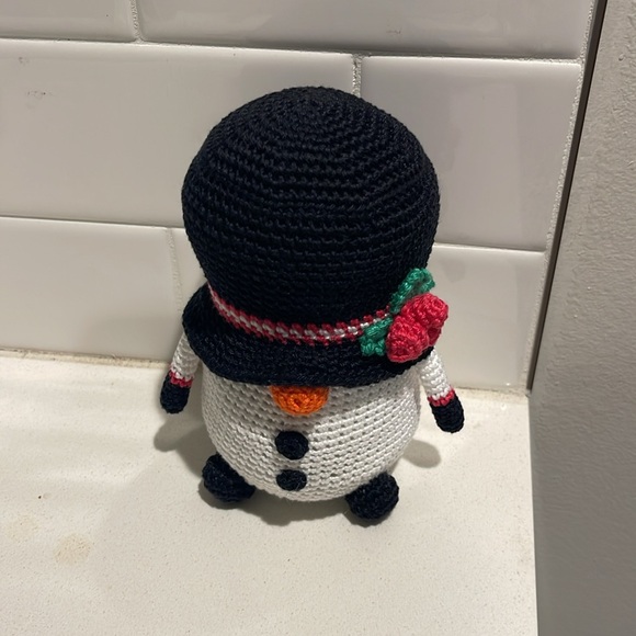 Handcrafted Snowman Gnome with Holly Winter Holiday Seasonal Christmas Crochet - Picture 3 of 10